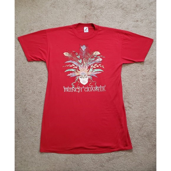 VTG 1987 Women's O/S French Quarter Single Stitch Jerzees T-Shirt Dress Red - Picture 1 of 7